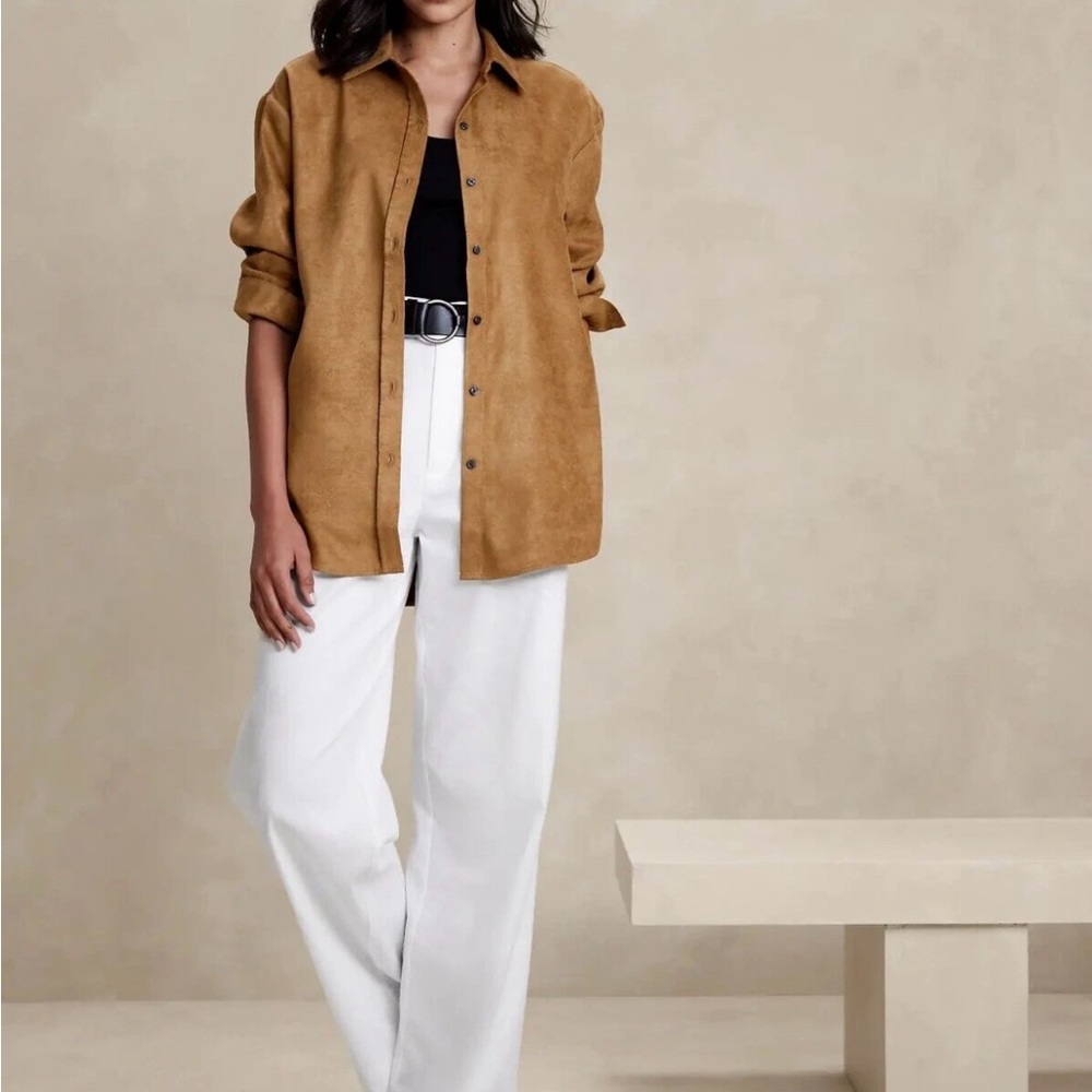 Banana republic brown suede oversized button down shirt